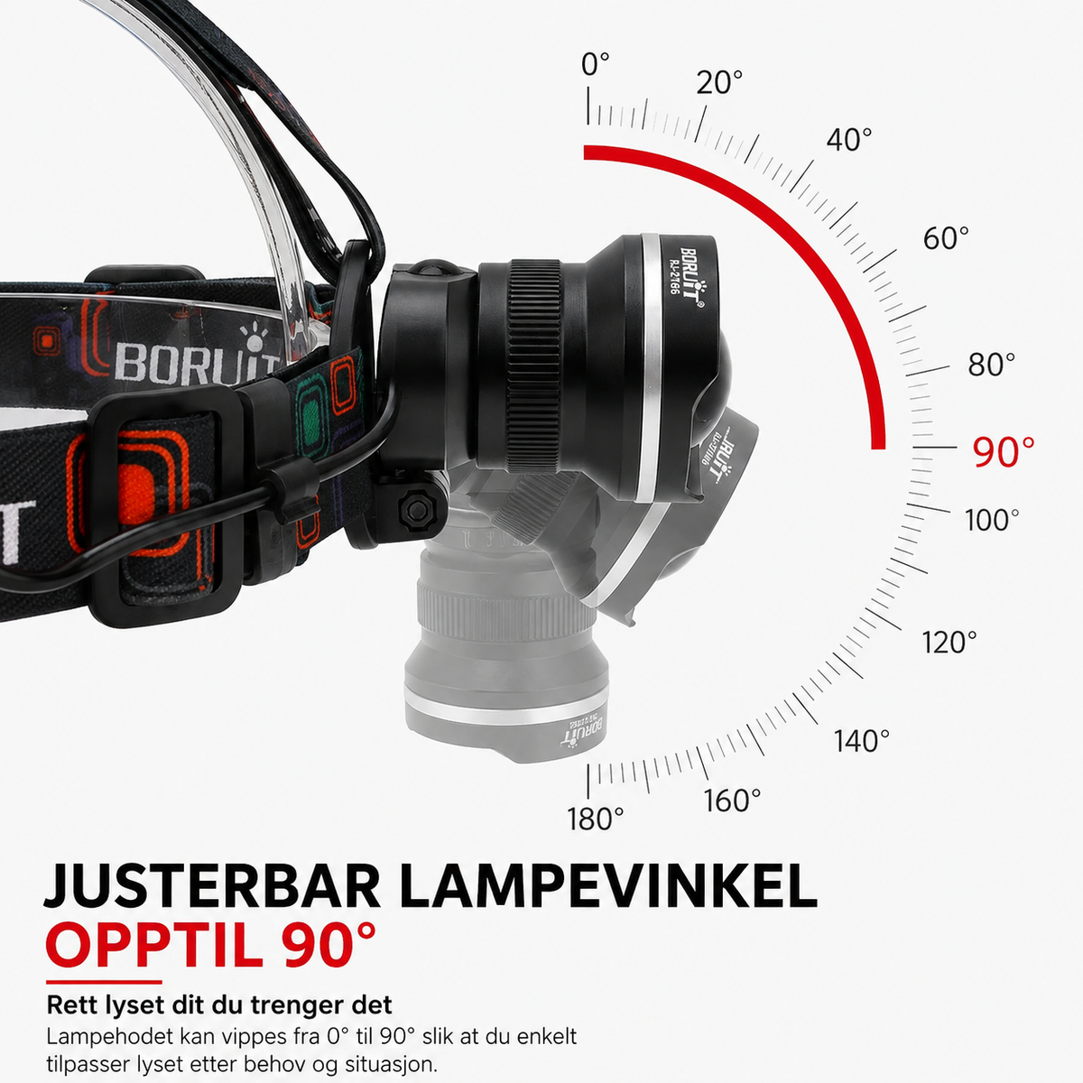 BORUiT RJ-2166 hodelykt med justerbar lampevinkel opptil 90 grader