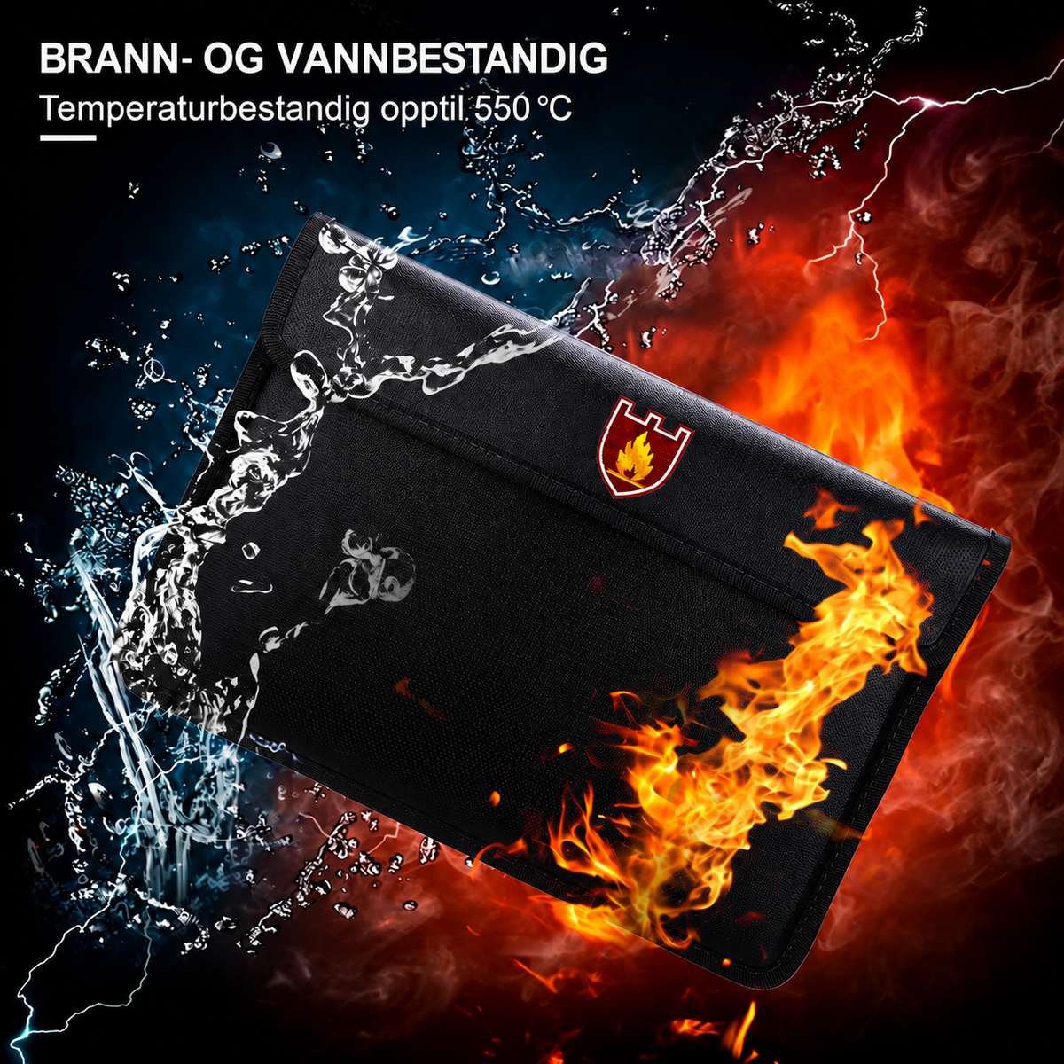 Signalbeskyttende mappe med brann- og vannbestandig utførelse